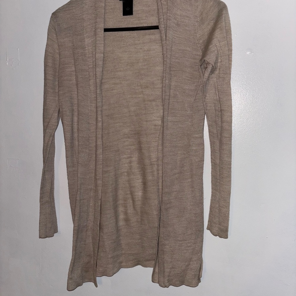 Ann Taylor Light Tan Open Front Merino Wool Cardigan